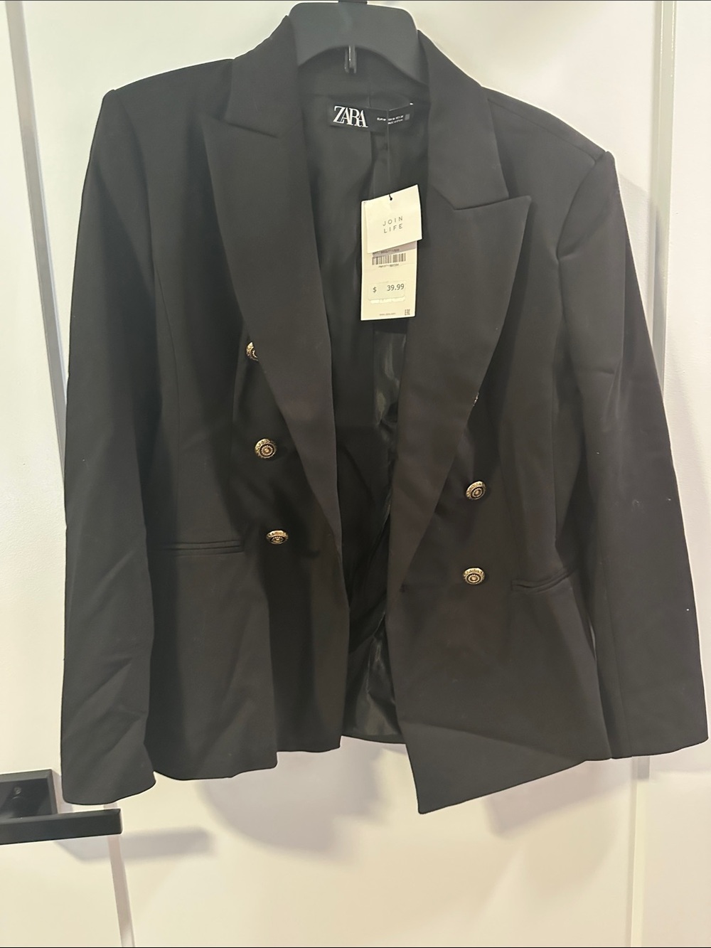Zara Terez Black Double-Breasted Blazer with Gold-Tone Buttons